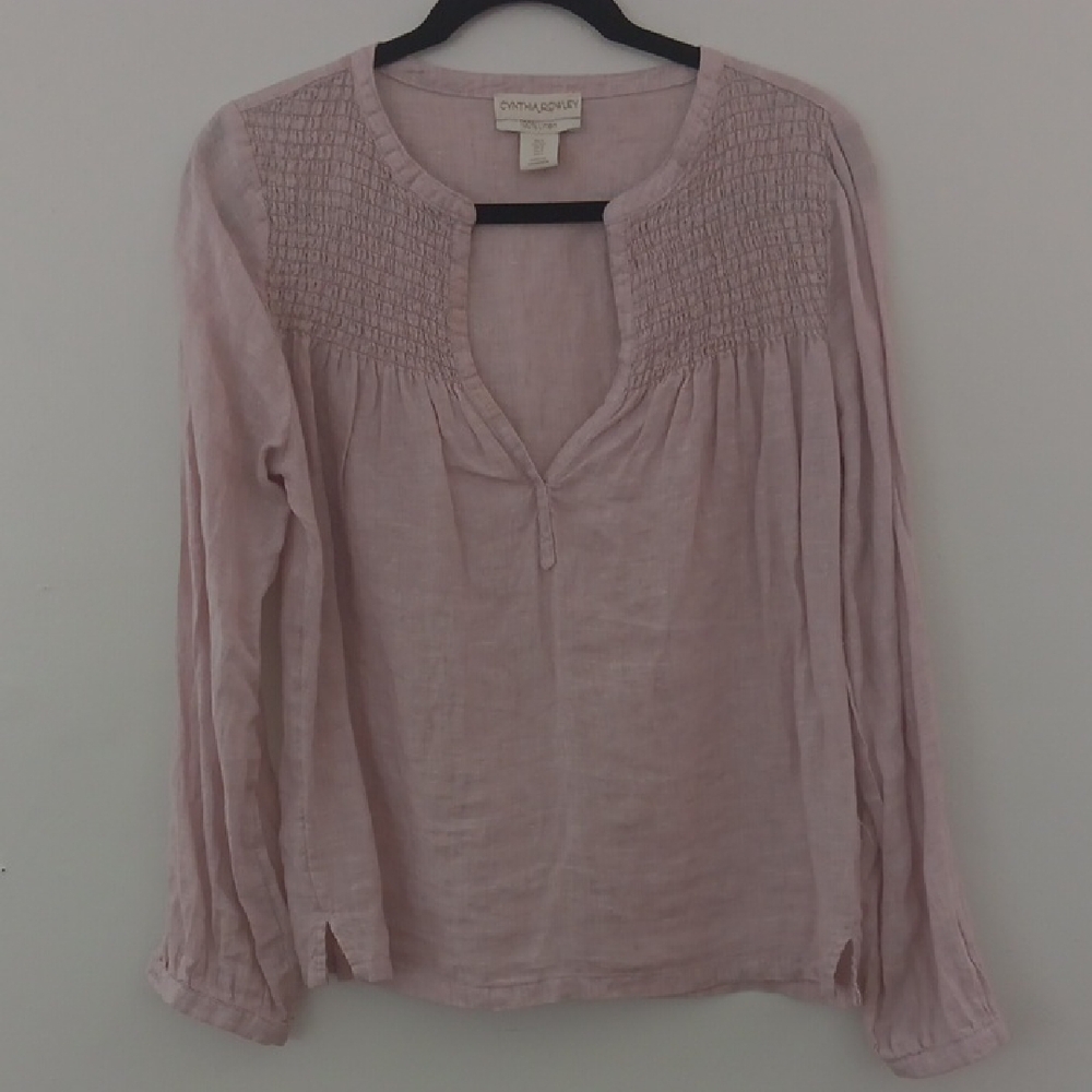 Cnythia Rowley V Neck Pleated Linen Top #3393